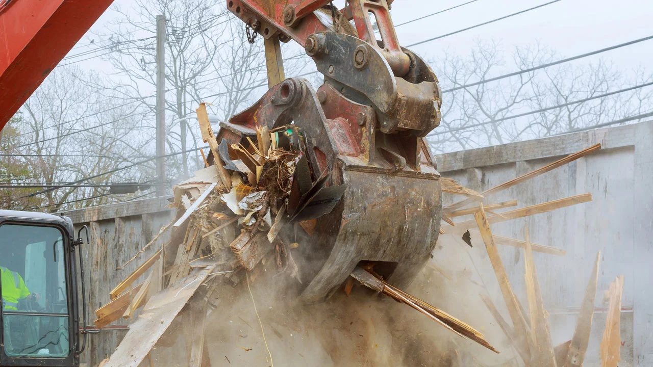 Debris removal with excavator